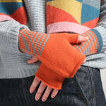 QUINTON & CHADWICK Angora Fingerless Mittens in Jaffa/Teal
