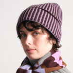QUINTON & CHADWICK Angora Stripe Beanie Hat in Brown/Lilac