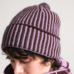 QUINTON & CHADWICK Angora Stripe Beanie Hat in Brown/Lilac