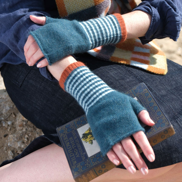 QUINTON & CHADWICK Angora Fingerless Mittens  in Meadow Patch