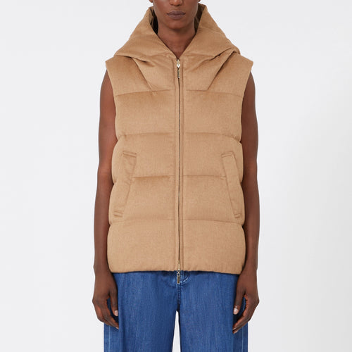S MAX MARA Delfy Sleeveless Puffer Jacket in Camel