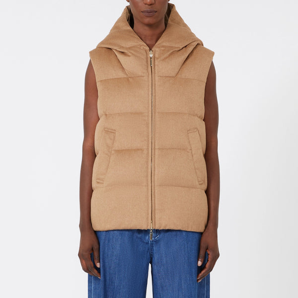 S MAX MARA Delfy Sleeveless Puffer Jacket in Camel