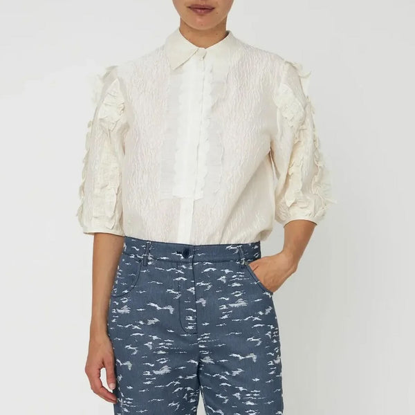 STELLA NOVA Delicate Frill Shirt in Ivory