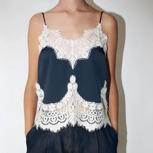 STELLA NOVA Delicate Lace Top in Navy/Creme