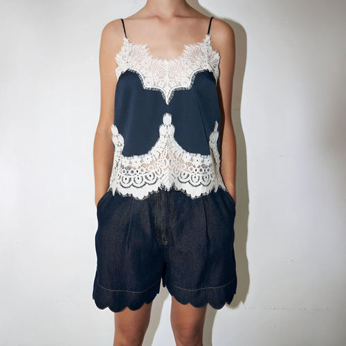 STELLA NOVA Delicate Lace Top in Navy/Creme