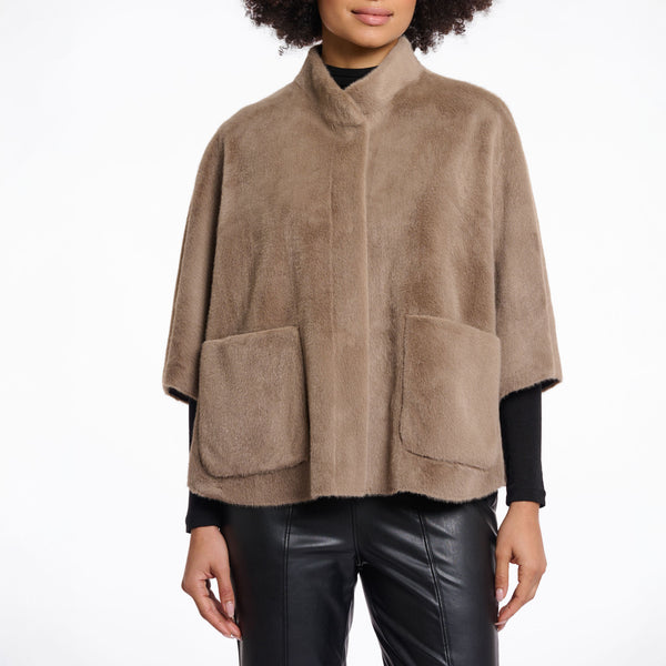 RINO & PELLE Dewi Faux Fur Cape in Toffee