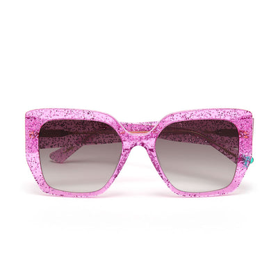 ZOE DE PASS Diana Square Sunglasses in Pink Glitter