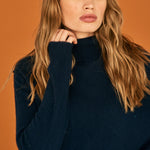 JUMPER 1234 Distressed Roll Collar Cashmere Jumper in Atlantic Deep