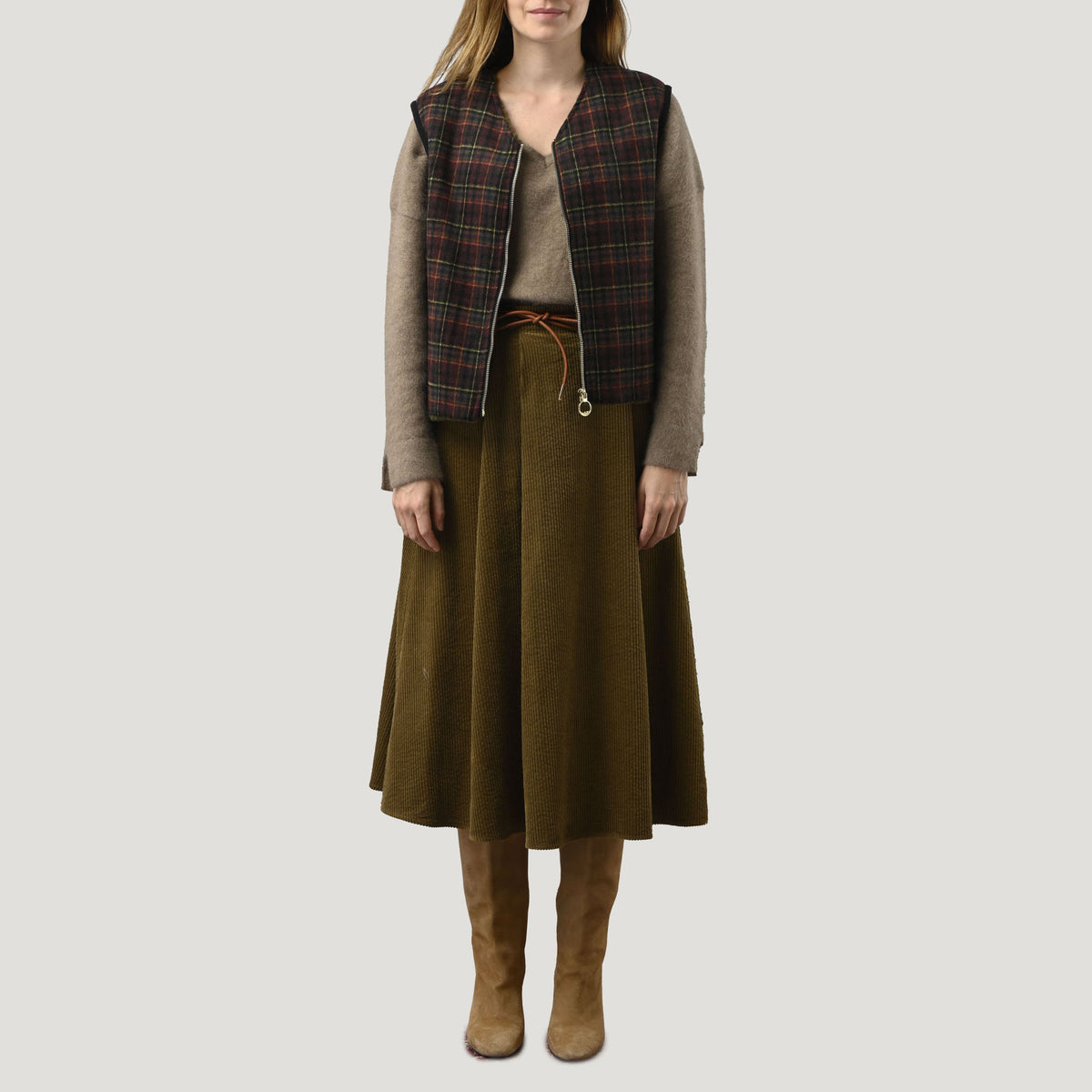 ORFEO Doli Knitted Gilet in Khaki Tiles
