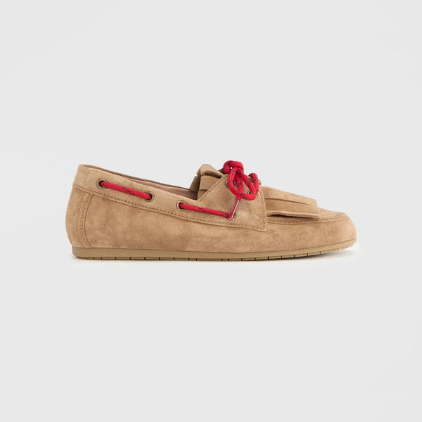 KENNEL & SCHMENGER Drop Suede Moccasins in Gold Brown/Lace Red