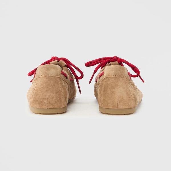 KENNEL & SCHMENGER Drop Suede Moccasins in Gold Brown/Lace Red