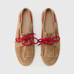 KENNEL & SCHMENGER Drop Suede Moccasins in Gold Brown/Lace Red