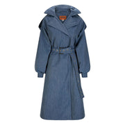 BRGN Duskregn Maxi Trench Coat in Denim Blue