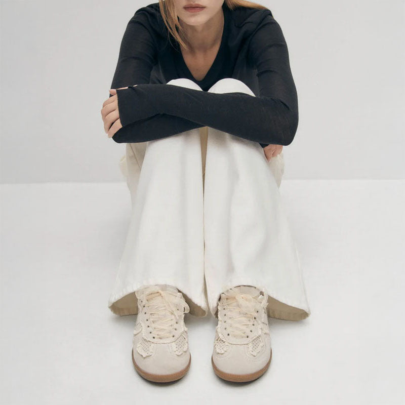 Buy ALOHAS Crochet Leather Sneakers in Cream from Collen