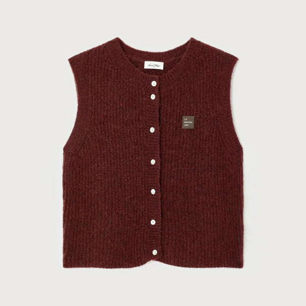 AMERICAN VINTAGE East Button Up Knitted Vest  in Acerola