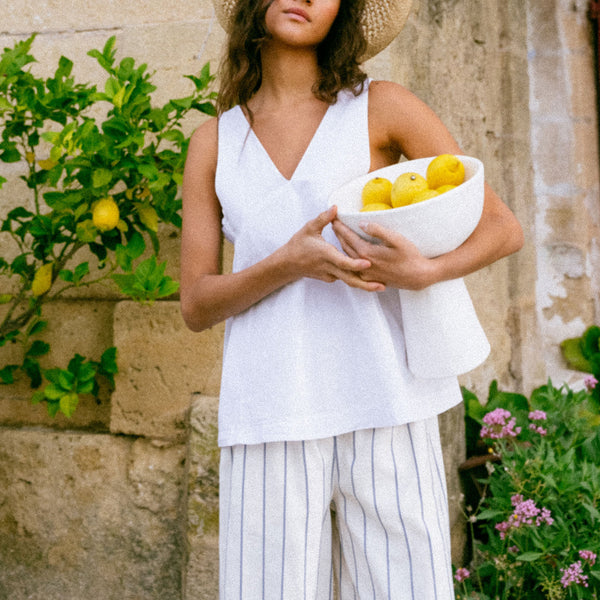 TINSELS Eda Paper Poplin Flared Top in White