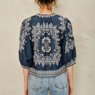 M.A.B.E Eden Print Jacket in Indigo