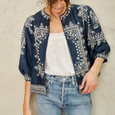 M.A.B.E Eden Print Jacket in Indigo