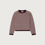 AMERICAN VINTAGE Ekewood Stripe Cotton Jumper in Aubergine and Pale Rose