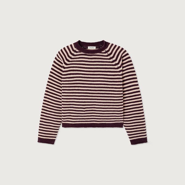 AMERICAN VINTAGE Ekewood Stripe Cotton Jumper in Aubergine and Pale Rose
