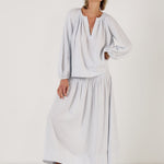 MONDO CORSINI Eliza Gathered V Neck Blouse in Cloud