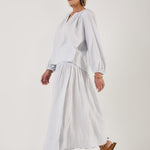 MONDO CORSINI Eliza Gathered V Neck Blouse in Cloud