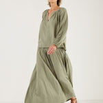 MONDO CORSINI Eliza Gathered V Neck Blouse in Olive