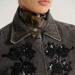 V DE VINSTER Emile Embellished Denim Jacket in Anthracite
