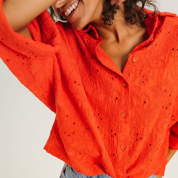 TINSELS Emy Folk Broderie Anglaise Shirt in Pulpe