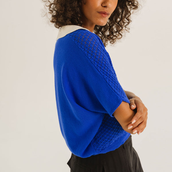 TINSELS Enzo Cropped Cotton Polo Shirt in Klein