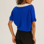 TINSELS Enzo Cropped Cotton Polo Shirt in Klein