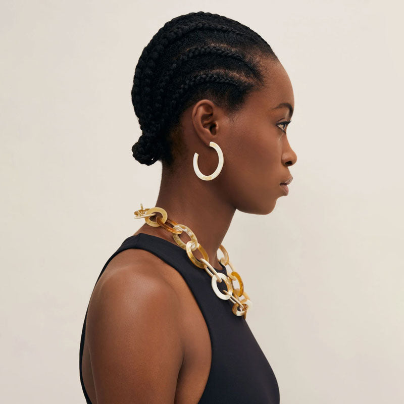 BRANCH JEWELLERY Classic Horn Hoop Earrings in White/Natural