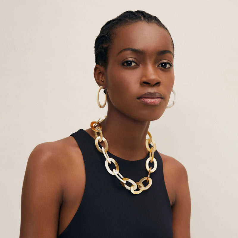 BRANCH JEWELLERY Classic Horn Hoop Earrings in White/Natural