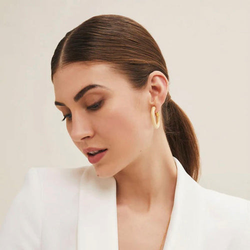 BRANCH JEWELLERY Small White wood Hoop Earrings with Gold Plated Metal