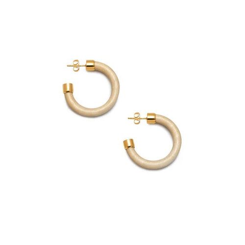 BRANCH JEWELLERY Small White wood Hoop Earrings with Gold Plated Metal