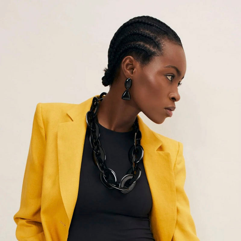BRANCH JEWELLERY Triangular Horn Drop Earrings in Black