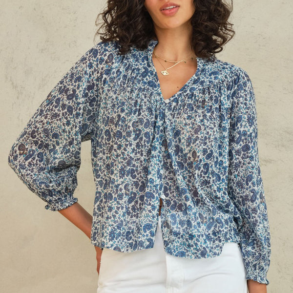 M.A.B.E Esti Print Longsleeve Top in Blue