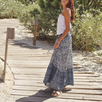M.A.B.E Esti Print Maxi Skirt in Blue