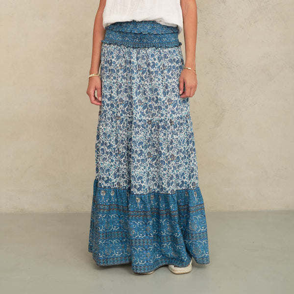 M.A.B.E Esti Print Maxi Skirt in Blue