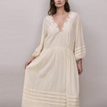 FAUNE Eva Cotton Georgette Dress in Buttermilk