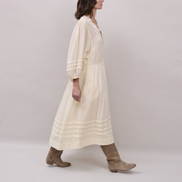 FAUNE Eva Cotton Georgette Dress in Buttermilk