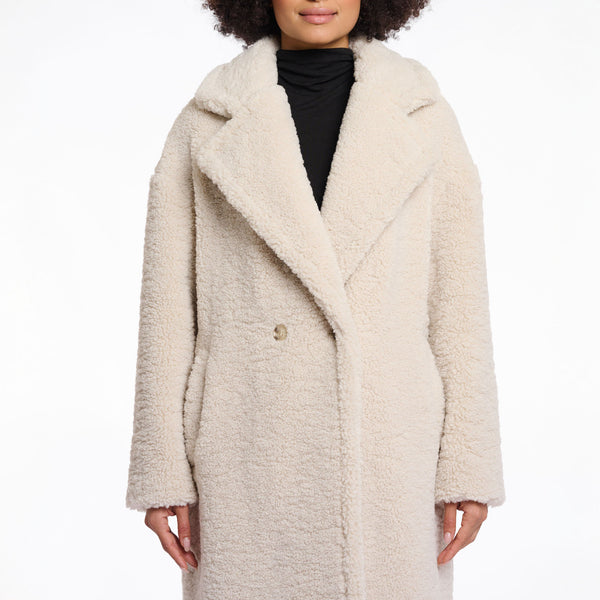 RINO & PELLE Elicia Teddy Double Breasted Coat in Birch