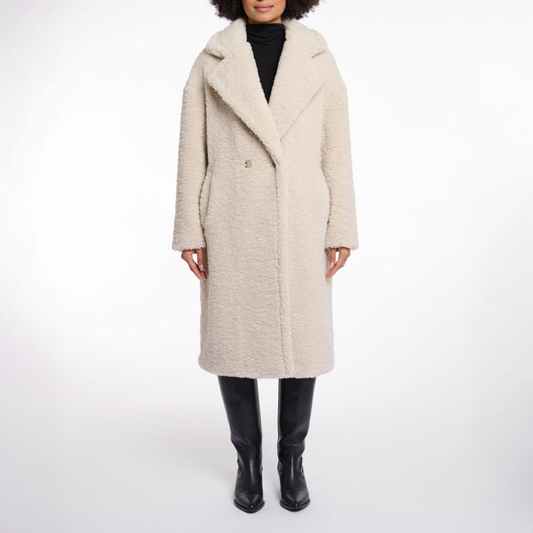 RINO & PELLE Elicia Teddy Double Breasted Coat in Birch