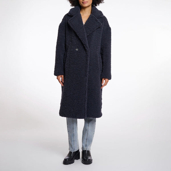 RINO & PELLE Elicia Teddy Double Breasted Coat in Night Grey