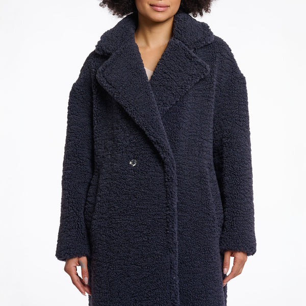 RINO & PELLE Elicia Teddy Double Breasted Coat in Night Grey