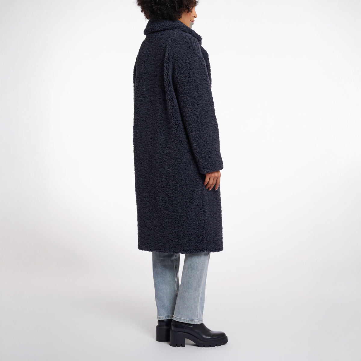 RINO & PELLE Elicia Teddy Double Breasted Coat in Night Grey