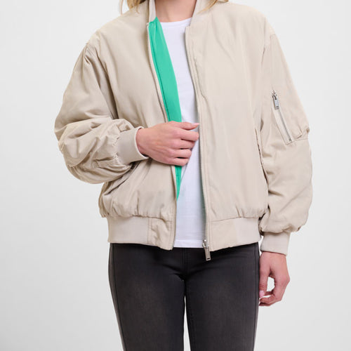 RINO & PELLE Elyn Reversible Bomber Jacket in Fog Grey & Clover Green