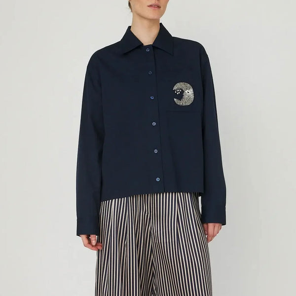 STELLA NOVA Embellished Moon Shirt  in Navy