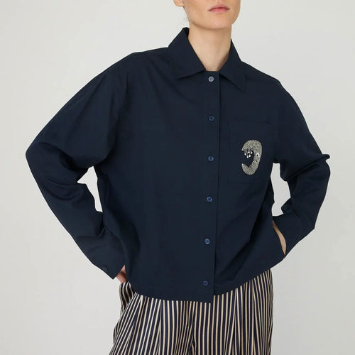 STELLA NOVA Embellished Moon Shirt  in Navy