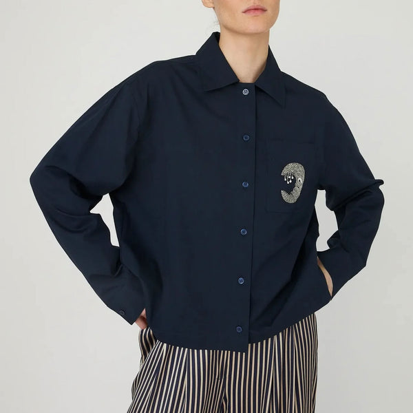 STELLA NOVA Embellished Moon Shirt  in Navy